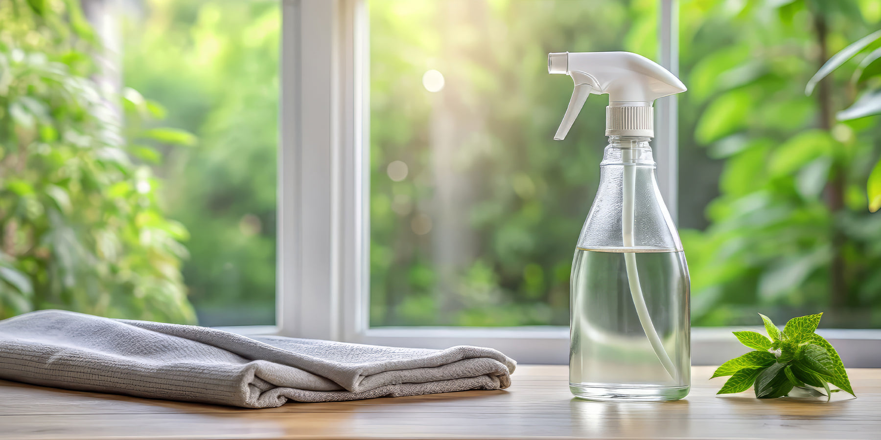 Header Sprühflache und Lappen