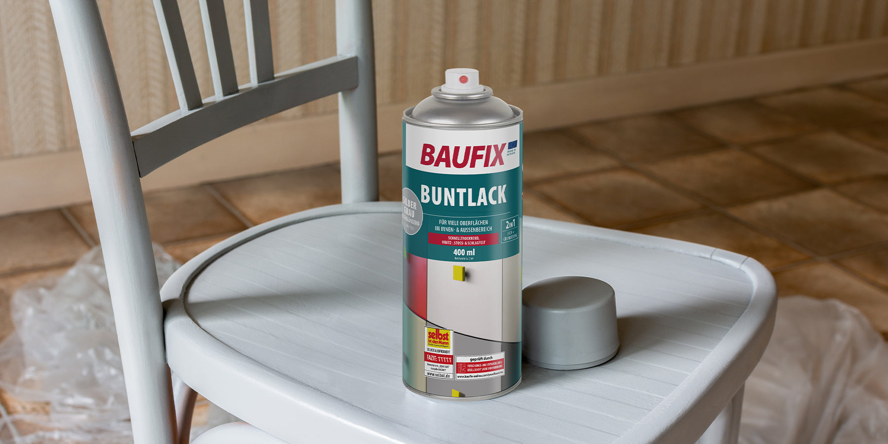 Sprüh Buntlack auf Stuhl